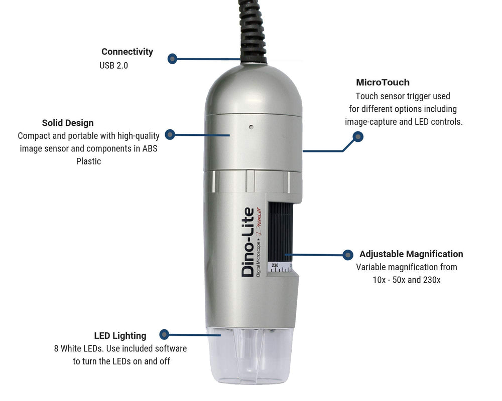 Dino Lite USB Handheld Digital Microscope, 0.3MP/1.3MP/5.0MP Optical Resolution, Windows/Mac Software Included (0.3 MP Version)