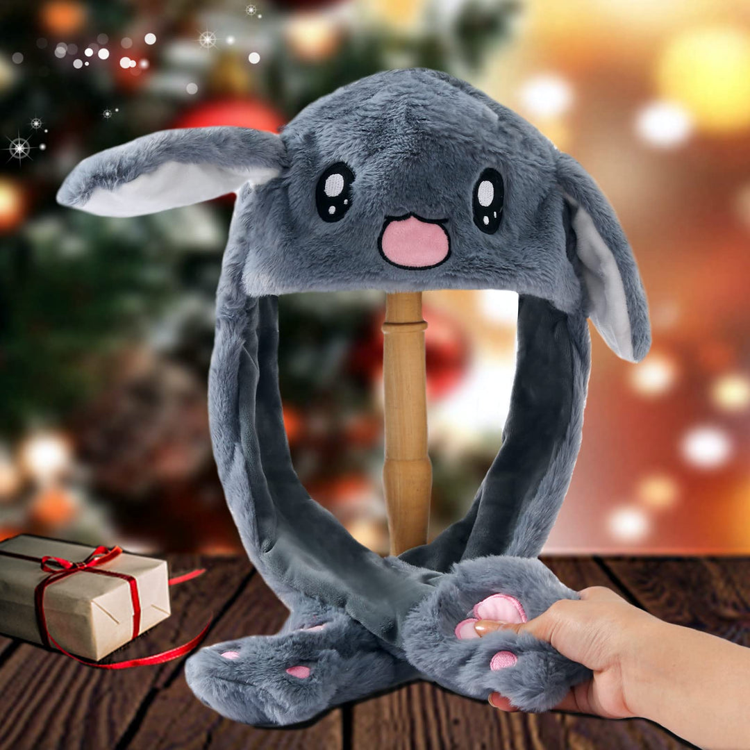 Bunny Hat with Moving Ears for Women, Gray Rabbit
