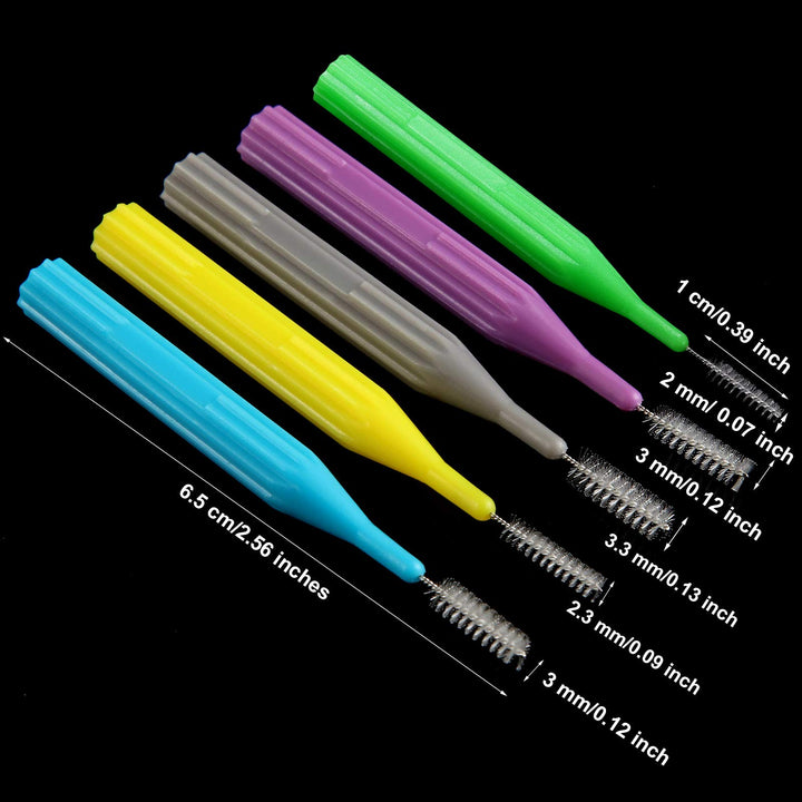 100 Pieces Interdental Brush Toothpick Dental Tooth Flossing Head Oral Dental Hygiene Interdental Brush Dental Flosser Toothpick Cleaners Tooth Cleaning Tool (Light Blue, Yellow, Gray, Purple, Green)