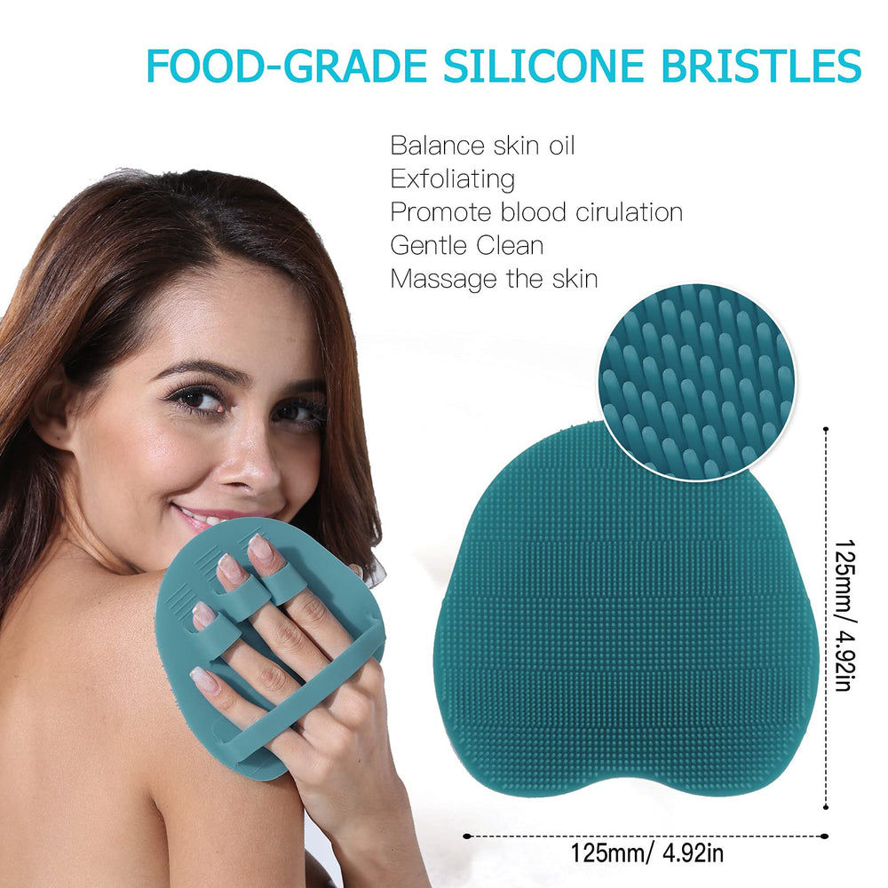 Soft Silicone Body Scrubber Shower Brush Body Wash Bath Exfoliating Glove, Skin SPA Massage Scrub, Fit for Sensitive and All Kinds of Skin (Dark Green)