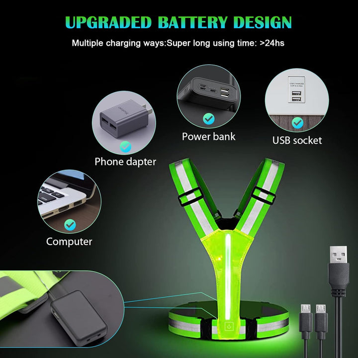 LED Reflective Vest Running Gear, USB Rechargeable LED Light Up Vest High Visibility with Adjustable Waist/Shoulder for Jogging Running Cycling Walking Motorcycle