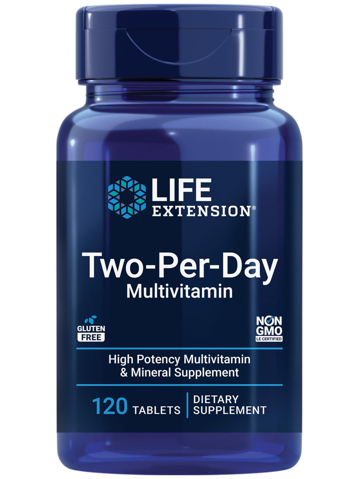 Two-Per-Day High Potency Multi-Vitamin &amp; Mineral Supplement - Vitamins, Minerals, Plant Extracts, Quercetin, 5-MTHF Folate &amp; More - Gluten-Free - Non-GMO - 120 Tablets