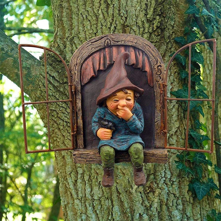 Garden Gnome Statue Elf Out The Door Tree Hugger, Garden Peeker Yard Art Ornament Mini Garden Tree Gnome unimaginable Tree Sculpture Garden Decoration