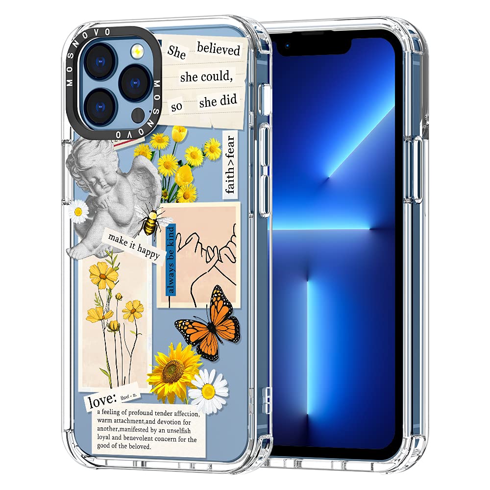 Case for iPhone 13 Pro Max, [Buffertech 6.6ft Military-Grade Drop Protection] [Anti Peel Off Tech] Clear TPU Bumper Phone Case Cover Design - Vintage Collage Art