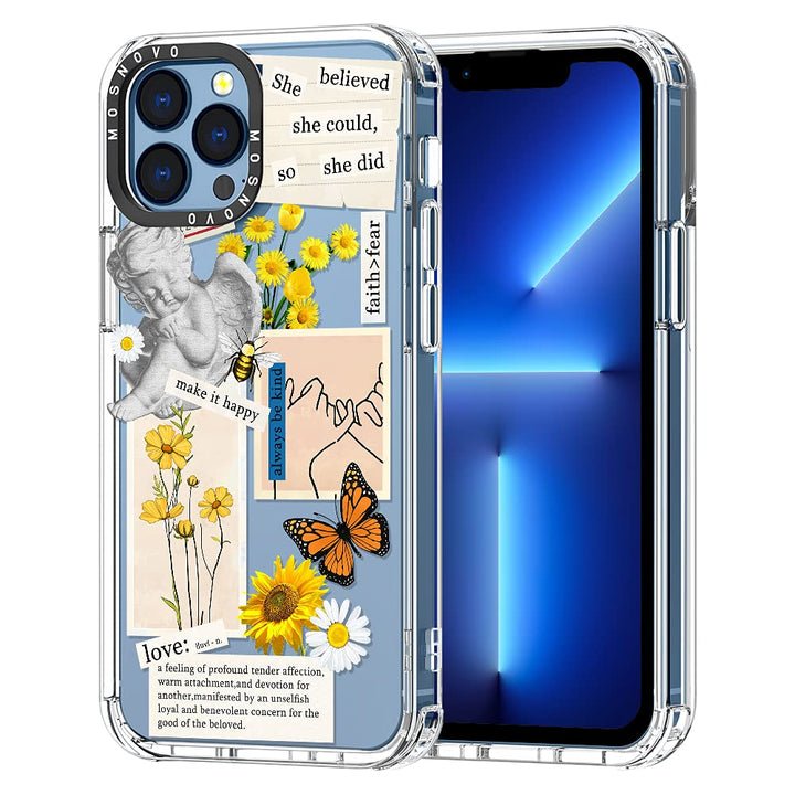 Case for iPhone 13 Pro Max, [Buffertech 6.6ft Military-Grade Drop Protection] [Anti Peel Off Tech] Clear TPU Bumper Phone Case Cover Design - Vintage Collage Art