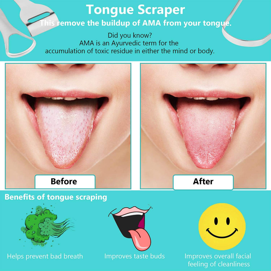 3 PCS Tongue Scraper for Adults, Stainless Steel Tongue Cleaner with Carry Travel Small Case, Medical Grade Metal Daily Oral Hygiene Brush Dental Kits Reduce Bad Breath Tool Gadgets Treatment