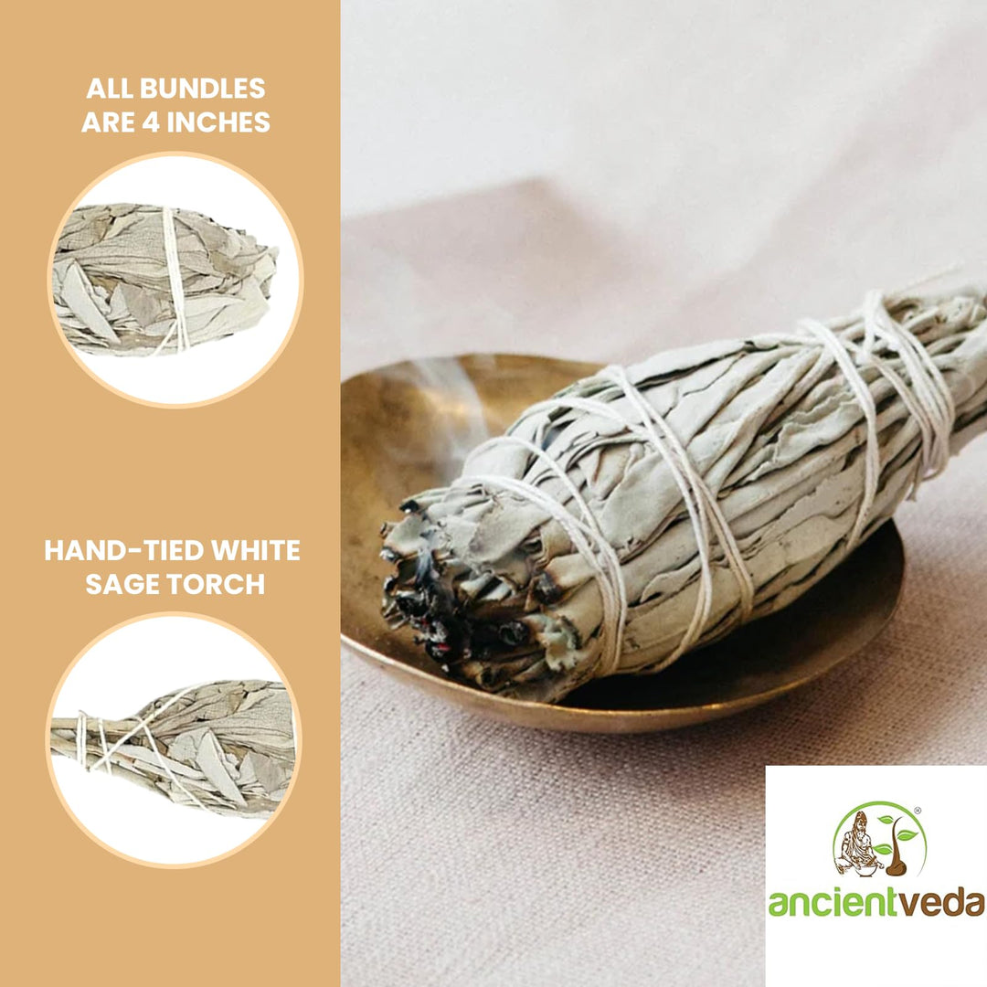Smudge Sticks 3 Pack for Cleansing House, Meditation, Yoga, Negative Energy Cleanse, and Smudging with Starter Guide | 4 Inch Organic Sage Bundles (White Sage Torch)
