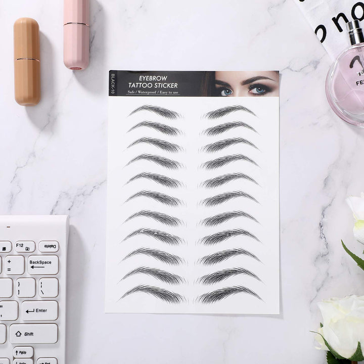 12 Sheets 108 Pairs 4D Hair Like Waterproof Eyebrow Tattoos Stickers Temporary Transfer Brows Decal Peel off Fake Eyebrow Sticker Instant Authentic Brow Decal for Women(Classic Style)
