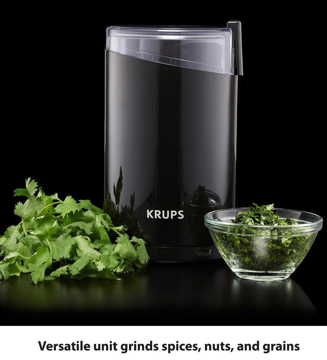 Krups One-Touch Coffee and Spice Grinder 3 Ounce Bean Hopper Easy to Use, One Touch Operation 200 Watts Coffee, Spices, Dry Herbs, Nuts, 12 Cup Black