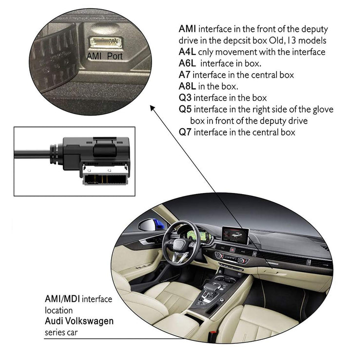 JIMAT AMI Bluetooth Adapter for Audi AMI MDI MMI 2G 3G 3G+ Gen Audio Interface AUX-in Car Stereo Auxiliary Cab | Music Sync &amp; Charging | Compatible for iPod iPhone X Samsung S9 HTC L