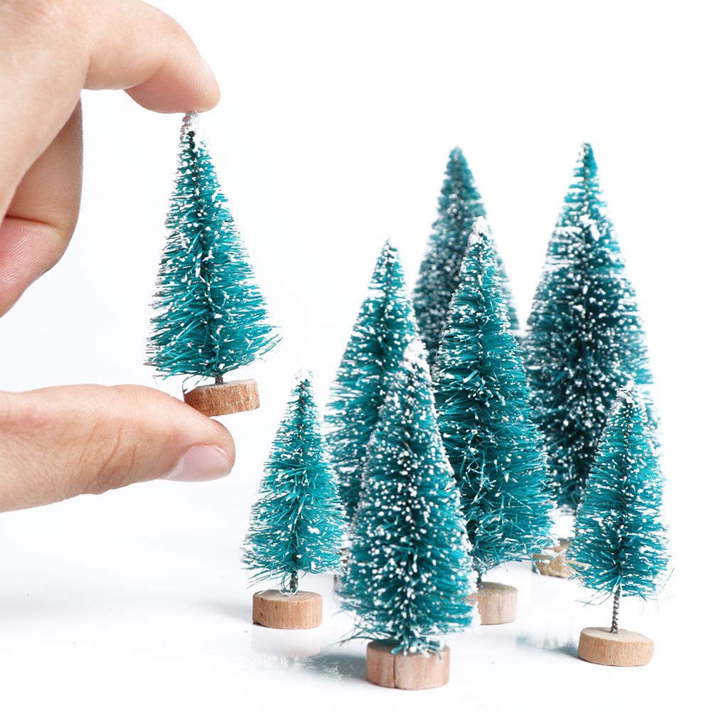49PCS Artificial Mini Christmas Trees,Christmas Mini Table Tree,Mini Sisal Snow Frost Trees Bottle Brush Trees Mini Christmas Tree Pine Tree for DIY Room Decor Home Table Top Decoration (Blue-2)