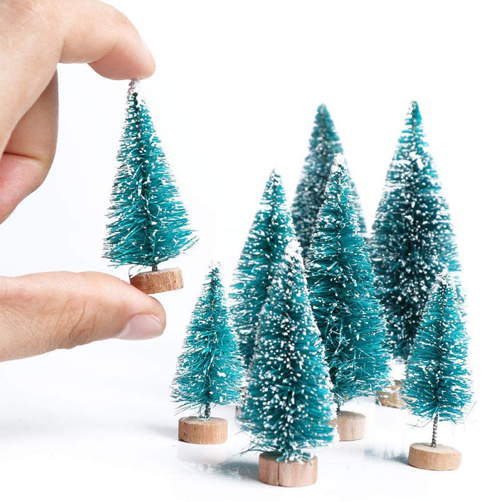 49PCS Artificial Mini Christmas Trees,Christmas Mini Table Tree,Mini Sisal Snow Frost Trees Bottle Brush Trees Mini Christmas Tree Pine Tree for DIY Room Decor Home Table Top Decoration (Blue-2)