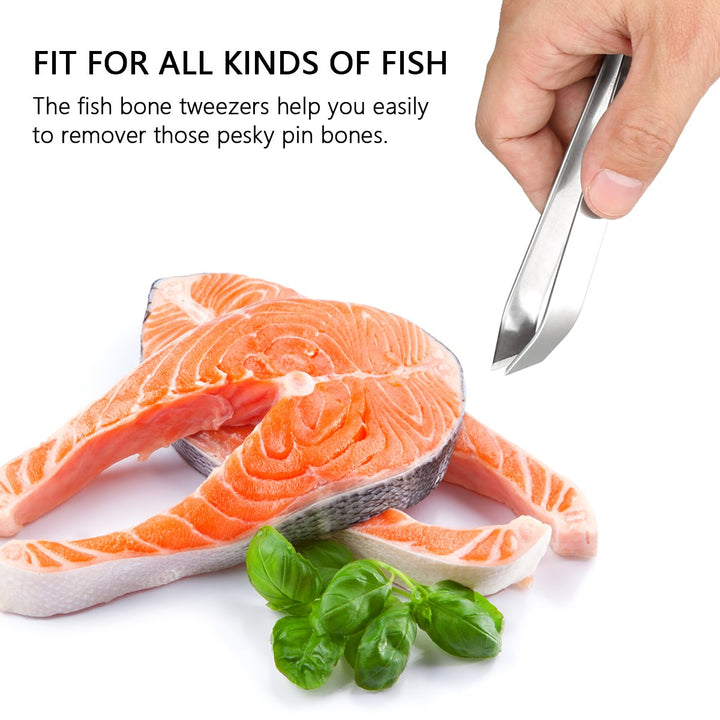2 Pieces Fish Bone Tweezers, Stainless Steel Flat and Slant Tweezers Pliers Remover Tool (4.6)