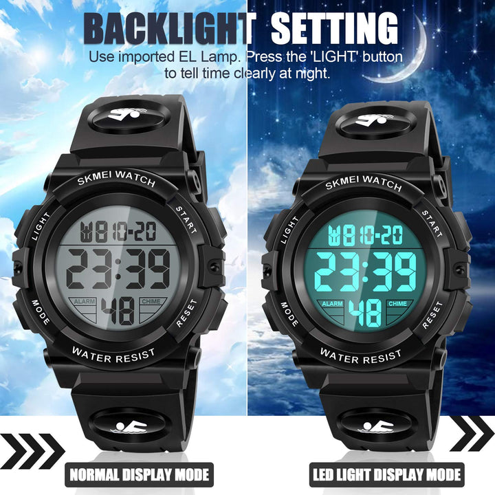 Kids Digital Watch,Boys Sports Waterproof Led Watches with Alarm,Wrist Watch for Boys Girls Childrens, Best Gifts for Boys (Black-B)