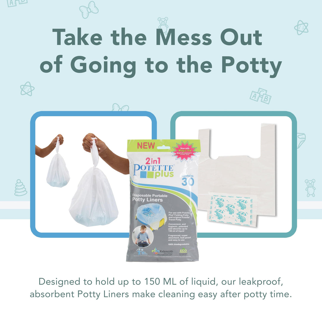 Potette Plus Potty Seat Liners - Disposable, Leakproof Liners for Travel Potty Seat - Fragranced to Absorb Odor - 30 Count