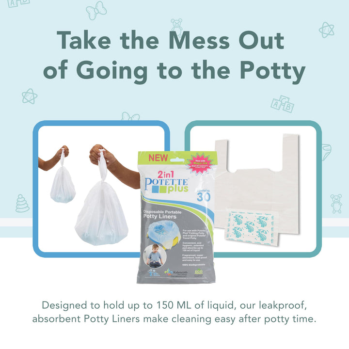 Potette Plus Potty Seat Liners - Disposable, Leakproof Liners for Travel Potty Seat - Fragranced to Absorb Odor - 30 Count