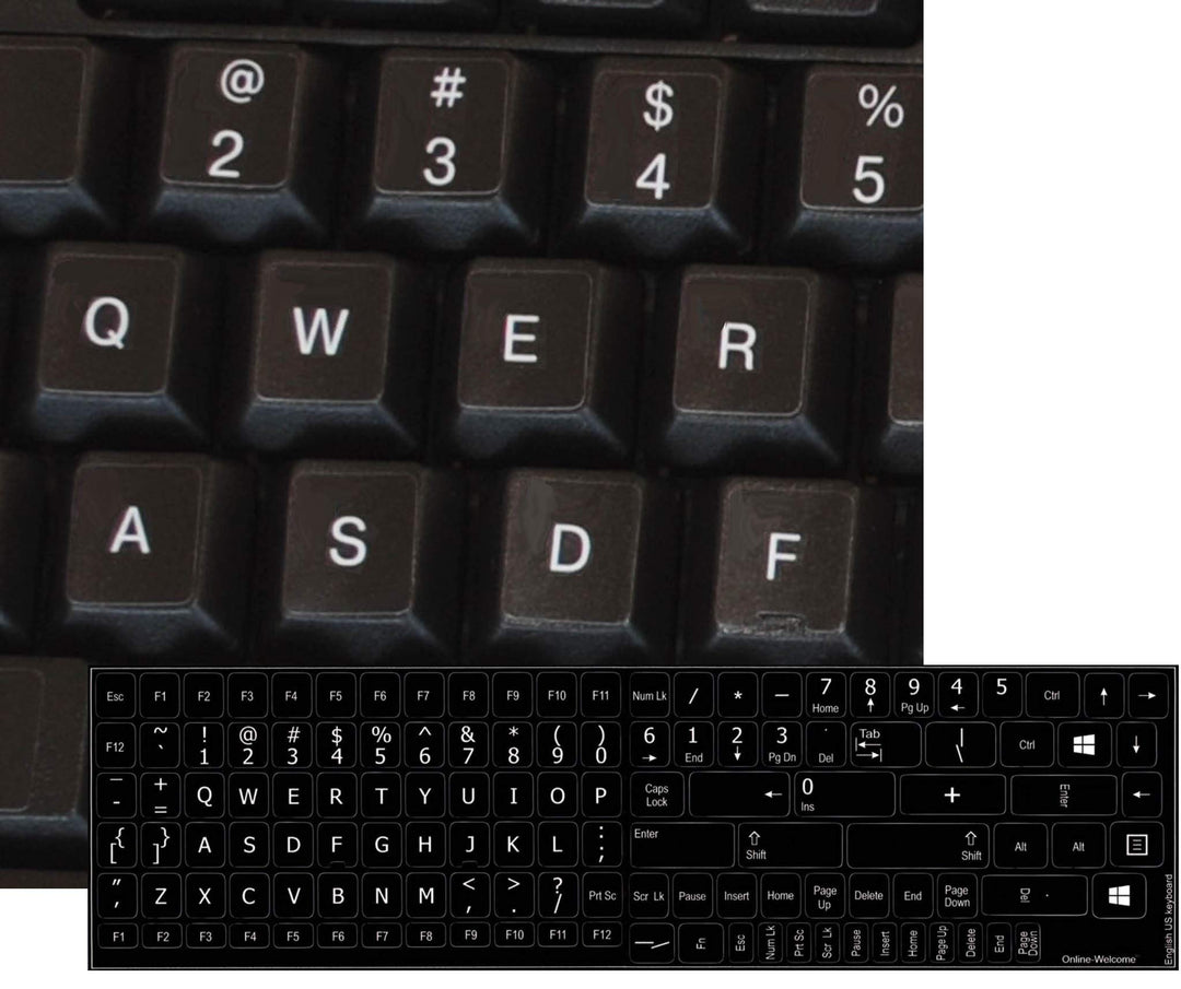 Replacement English US Keyboard Sticker Black Background