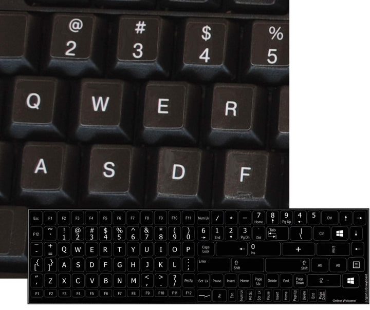 Replacement English US Keyboard Sticker Black Background