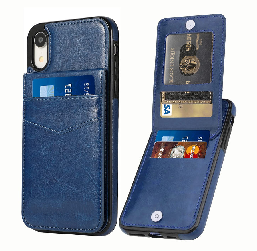 iPhone XR Wallet Case with Credit Card Holder for Women Men PU Leather Wallet Case for iPhone XR Case 6.1 inch (Blue)