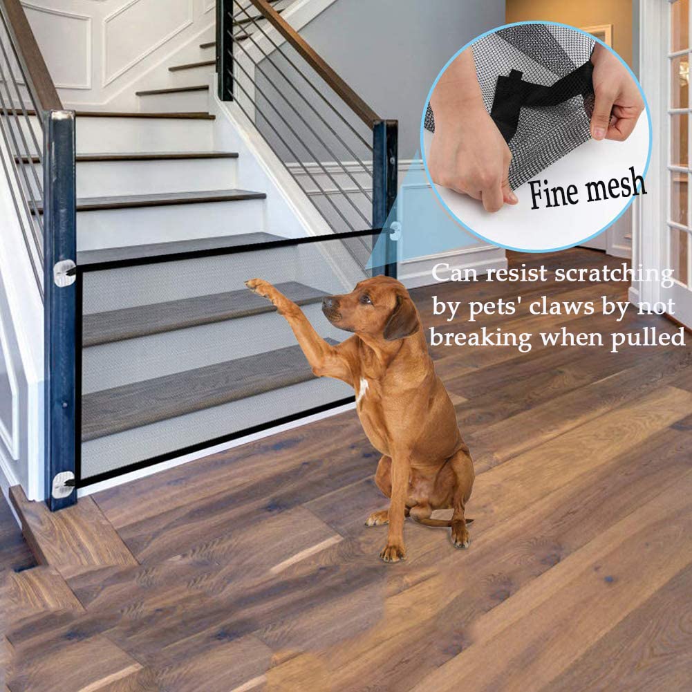 Pet indoor safety protection mesh door, retractable dog magic door for doors, bedrooms, stairs, kitchens and any other easy to install place (180x75cm)