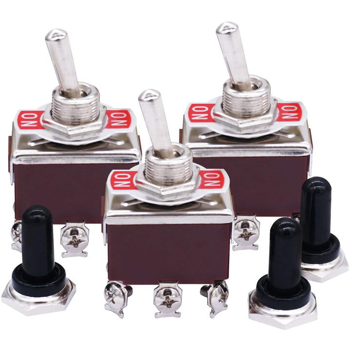 mxuteuk / 3 Pcs Heavy Duty Rocker Toggle Switch 6 Pin 3 Position ON/ON 15A 250VAC DPDT Metal Knob Cover Cap Waterproof TEN-1321