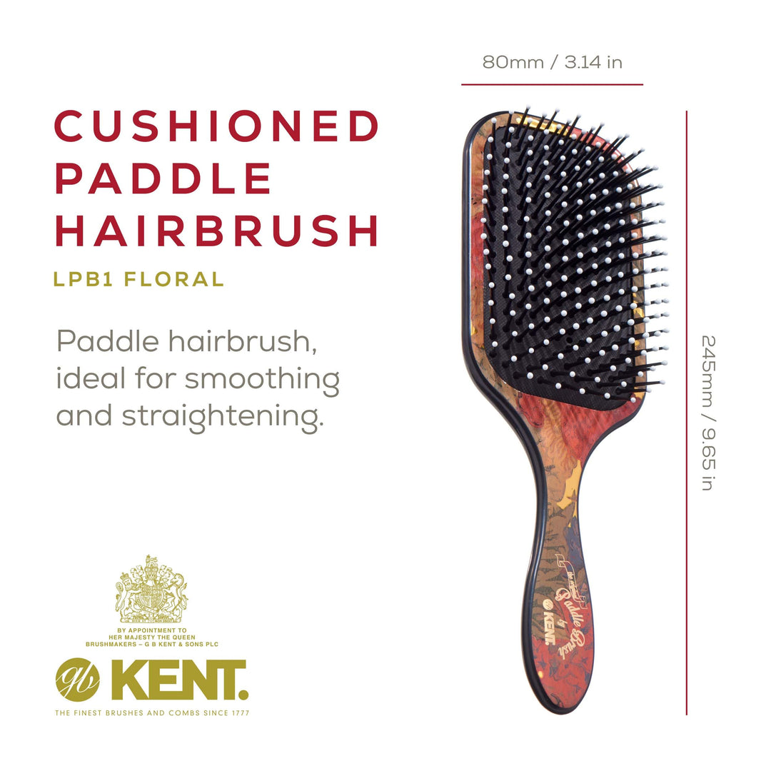 Kent LPB1 Large Paddle Cushioned Hair Brush - Grooming, Detangling, &amp; Smoothing Floral Print - Best Everyday Brush For Medium to Long Hair