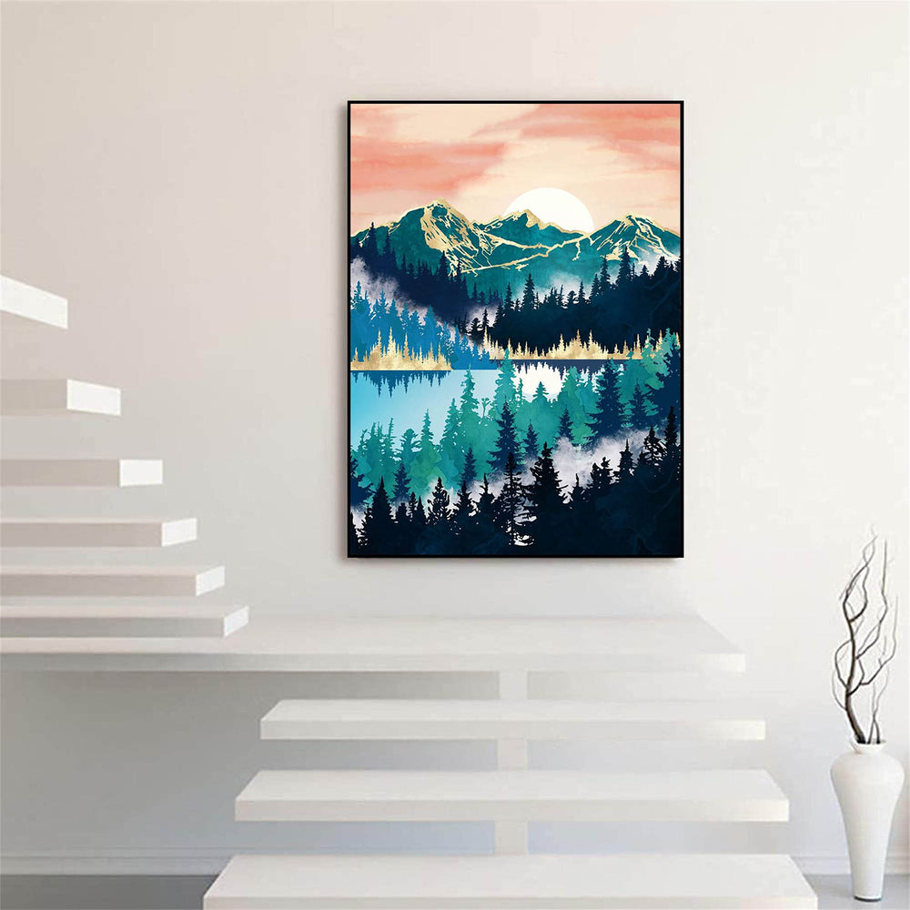 5D Sunrise Diamond Painting Kit,Diamond Art Kits for Adults,Diamond Dots,Paint with Diamonds Round for Gift,Wall Decor(12x16) (Lake Mist)