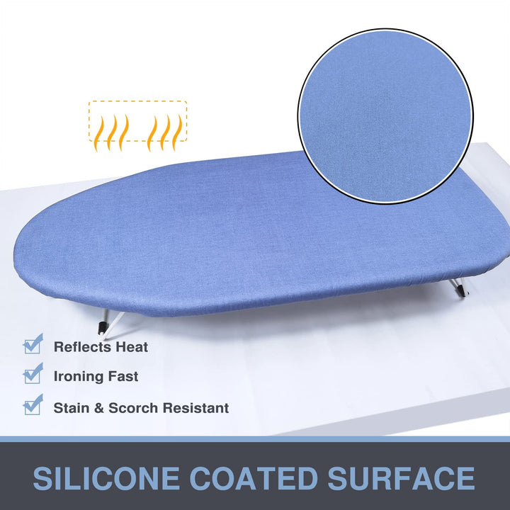 Small Ironing Board Cover and Pad 12.5 x 30, Elastic Edge, Silicone Coated, Resist Scorching, Heavy Duty Padded Cover for Mini Table Top Iron Board (Silicone Coating-Blue, 12 x 30)