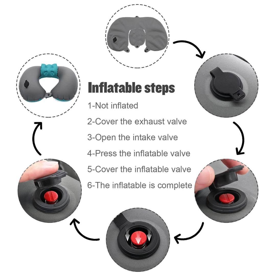 Neck Pillow Travel Neck Pillows Inflatable, Compact Portable Head and Neck Support Pillows in Flight, U Shaped Adjustable Ultralight Compact Neck Support Pillow for Lightweight Support/Rest (Gray)