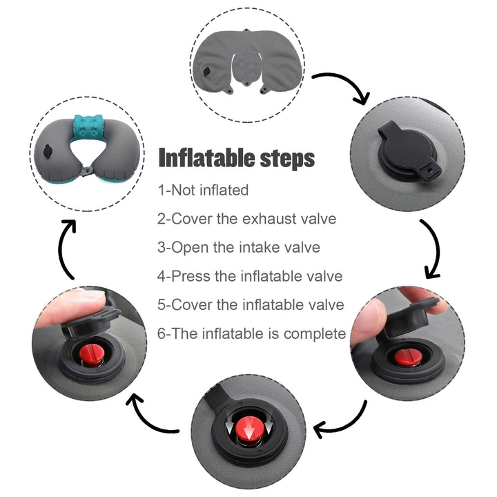 Neck Pillow Travel Neck Pillows Inflatable, Compact Portable Head and Neck Support Pillows in Flight, U Shaped Adjustable Ultralight Compact Neck Support Pillow for Lightweight Support/Rest (Gray)