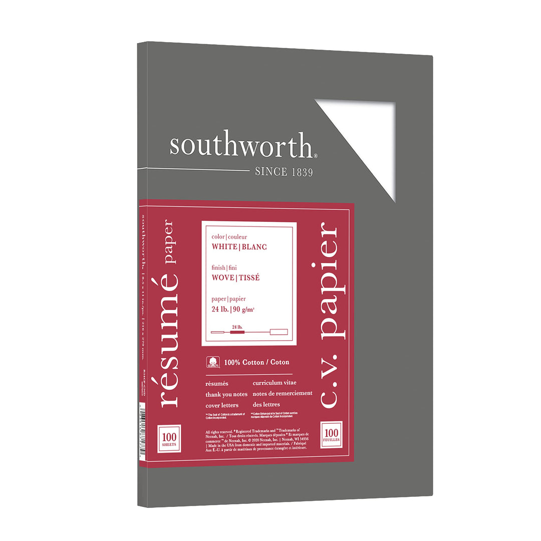 R14CF 100% Cotton Resume Paper White 24 lbs. Wove 8-1/2 x 11, 100/Box