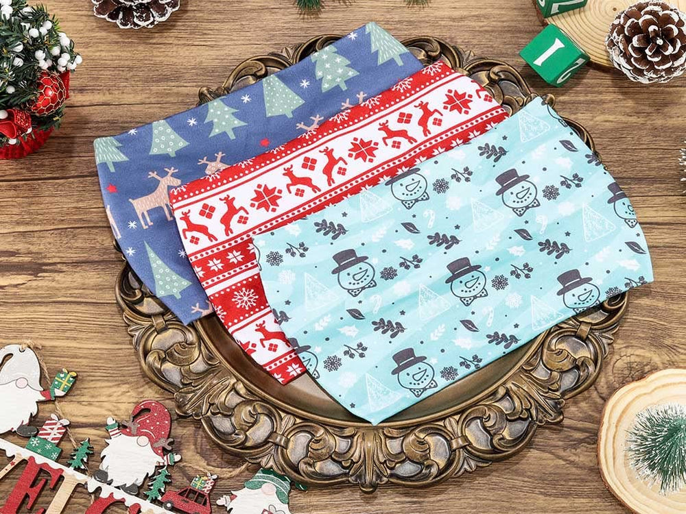 Christmas Headbands Stretch Knotted Headbands 3Pcs Head Bandana Non Slip Elastic Snowman Head Bands Workout Yoga Sweatband Hair Accessories for Women and Girls (A)