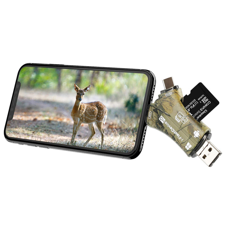 Trail Camera Viewer SD Card Reader for iPhone iPad Mac &amp; Android, 4 in 1 SD/Micro SD/TF Memory Card Reader Adapter to View Hunting Game Camera Photos or Videos on Smartphone