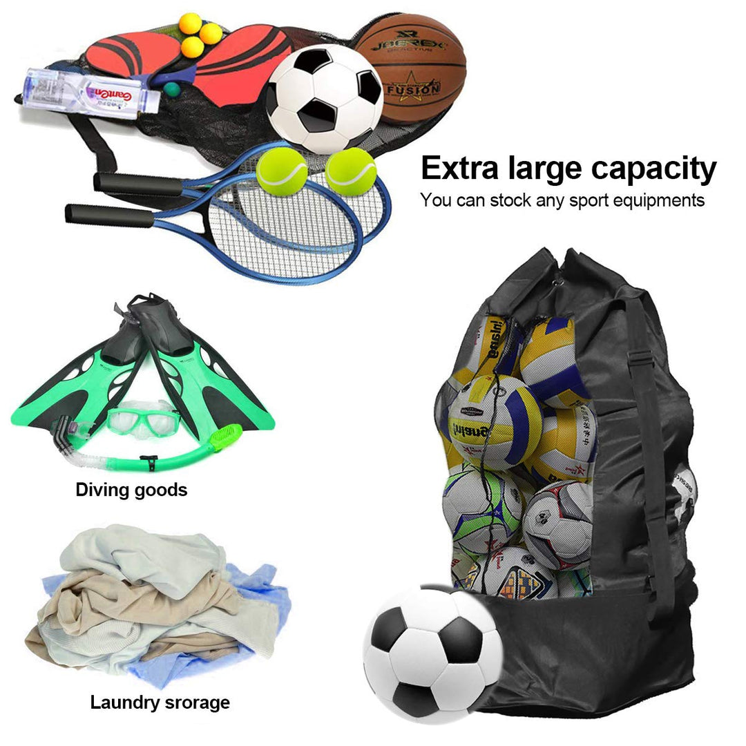 HQDeal Extra Large Waterproof Mesh Ball Bag Heavy Duty Football Shoulder Bag Drastring Bag for Basketball Volleyball Soccer Rugby Net Ball Carrying Storage Sack Holds 15 Balls