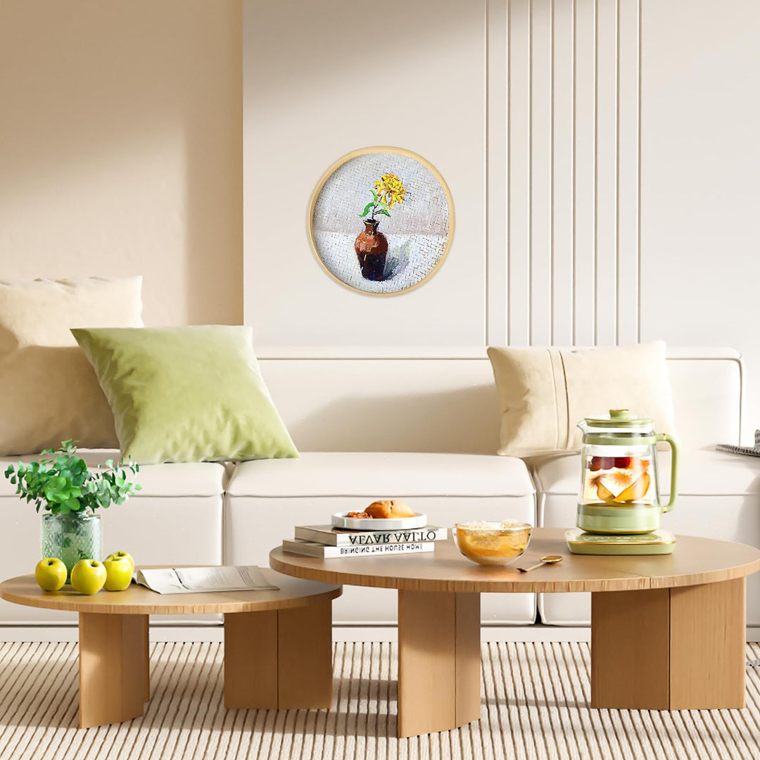 4pcs Woven Bamboo Tray Basket Round Flat Shallow Basket Wall Art Ornament for DIY Drying Food Fruit Basket Kitchen Wall Hanging Decorations