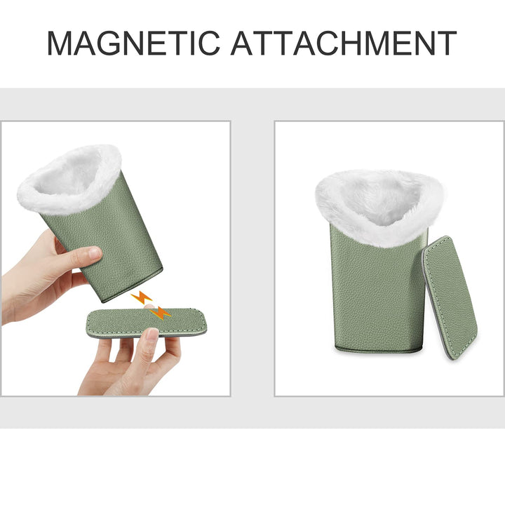 Plush Lined Eyeglasses Holder with Magnetic Base- Premium Vegan Leather Glasses Stand Case, Sage Green