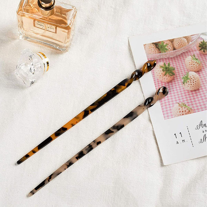 6 Pack Acetate Hair Sticks Leopard Printed Hair Chopsticks Tortoise Shell Hairpin Chopsticks Hair Clip Styling Pin Accessories Set for Women