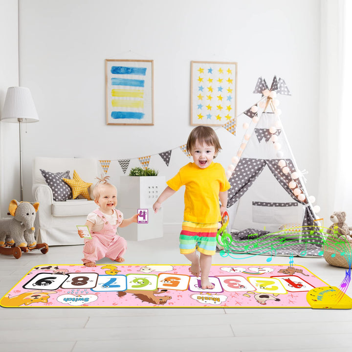 Aywewii Toddler Toys Piano Mat Floor Musical Mat Anti-Slip Kids Dance Mat Toddler Girl Toys Musical Playmat with Flash Cards Fun Birthday and Easter Gifts Toys for 1 2 3 Year Olds