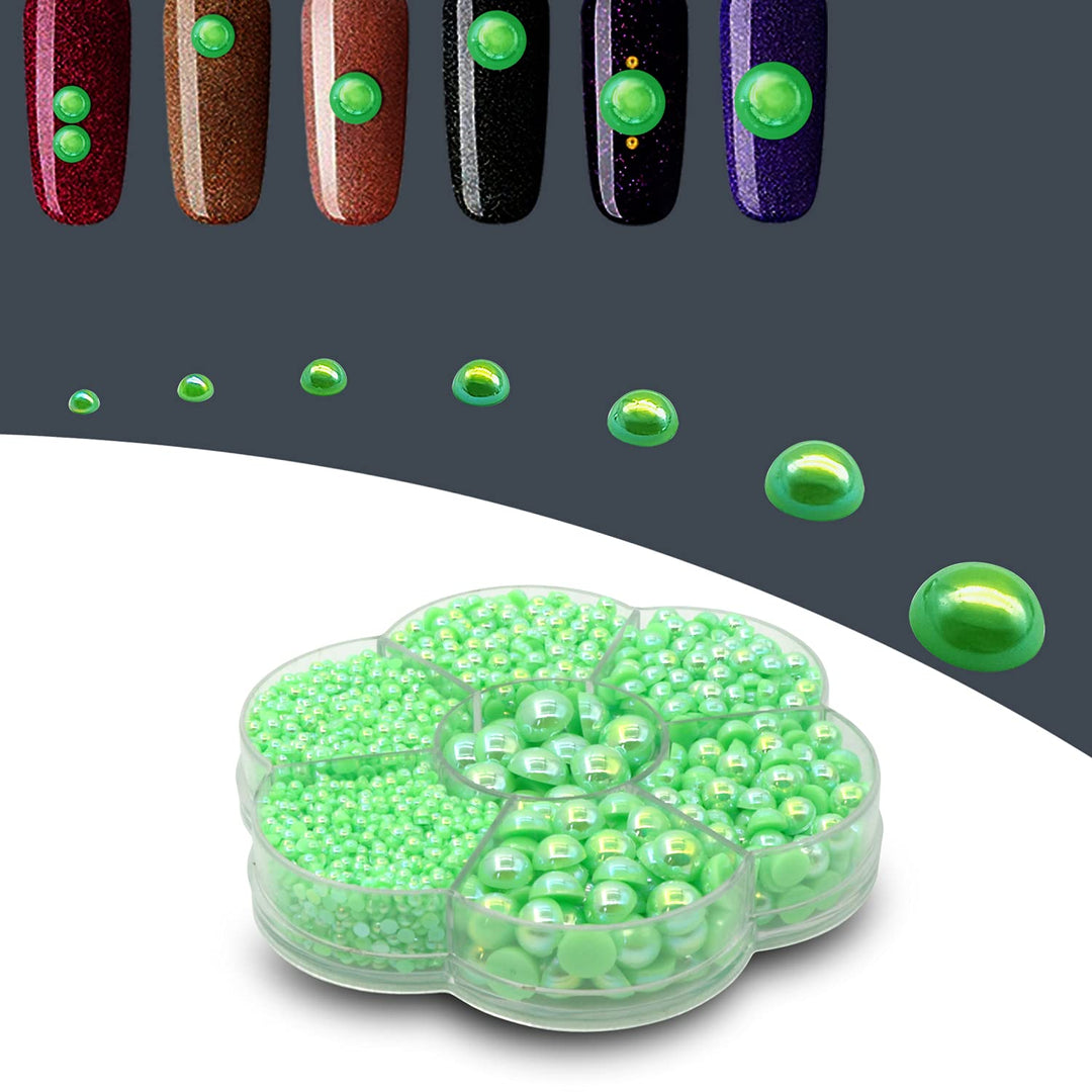 3000PCS 1 Box 7Sizes Round Flatback Half Pearls Bead Loose Beads Gem Scrapbook Craft (Half Beads/AB Bright Color) (OIive Green)