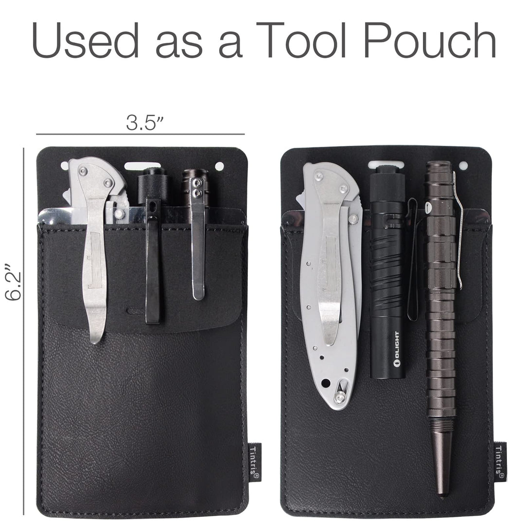 Pocket Protector, 3 Pack Leather Pen Pencil Holder Pouch Organizer for Men Pocket Shirt Lab Coat Small Tools, Designed with a Lanyard &amp; an Extra Back Pocket, Thick PU Leather, Black