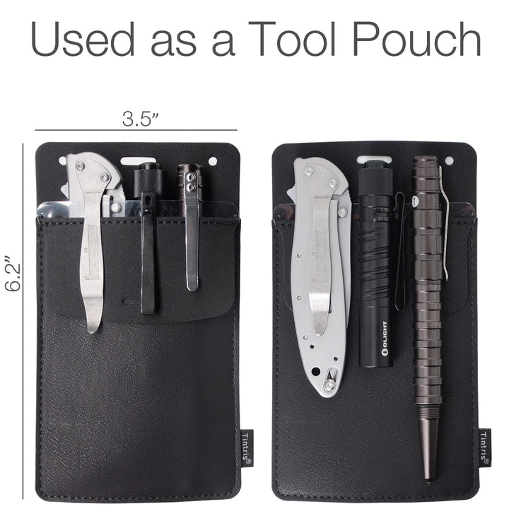 Pocket Protector, 3 Pack Leather Pen Pencil Holder Pouch Organizer for Men Pocket Shirt Lab Coat Small Tools, Designed with a Lanyard &amp; an Extra Back Pocket, Thick PU Leather, Black