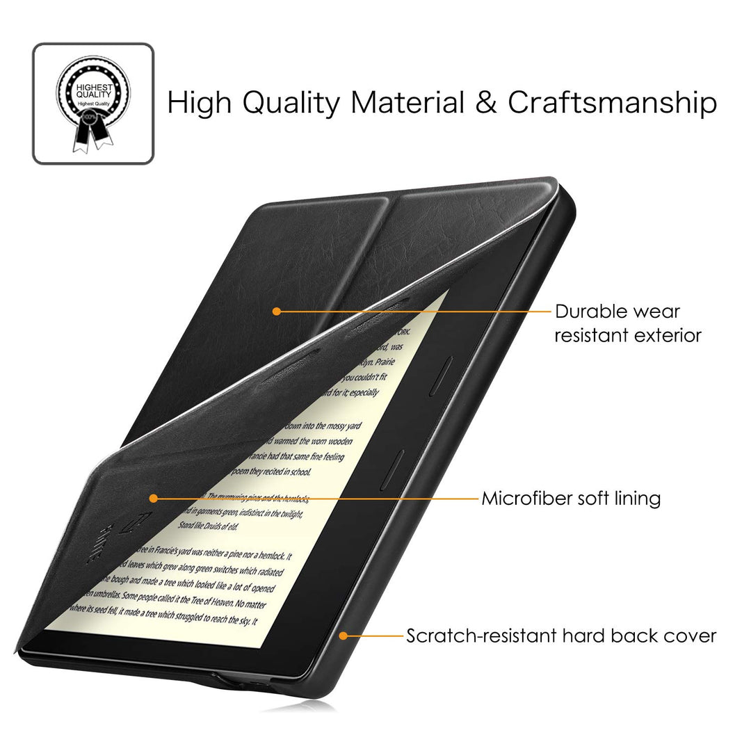 Origami Case for 7 Kindle Oasis (10th/9th Generation, 2019/2017 Release) - Slim Fit Stand Cover Support Hands Free Reading with Auto Wake Sleep, Black