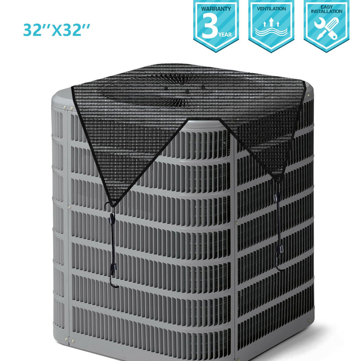 32x32 Outdoor AC Unit Cover Mesh Outside Air Conditioner Compressor Condenser Defender Cover Dog Playpen Cover with 4 Bungee Cords