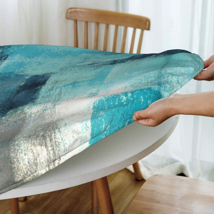 FATTTYCY Round Table Cloth Teal and Grey Abstract Art P
