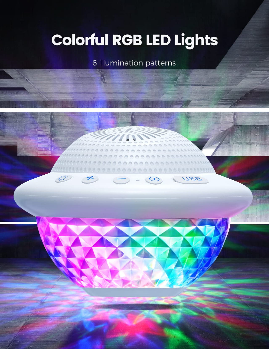 Floating Pool Speakers with Colorful LED Lights, IPX7 Waterproof Hot Tub Bluetooth Speaker, 10W Stereo Loud Sound, Built-in Mic, Portable Wireless Speakers for Shower Bathtub Beach Outdoor Swim-White