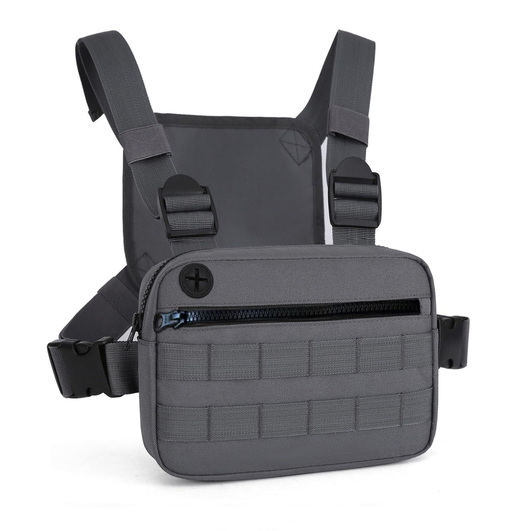 Outdoor Water Resistant Chest Bag For Men,Tactical EDC Chest Pack With Built-In Phone Holder, Lightweight Utility Chest Rig Pouch For Workouts, Running,Cycling,Hiking (M, Grey)