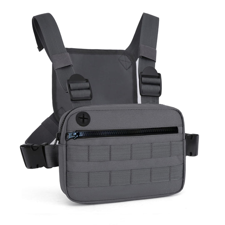 Outdoor Water Resistant Chest Bag For Men,Tactical EDC Chest Pack With Built-In Phone Holder, Lightweight Utility Chest Rig Pouch For Workouts, Running,Cycling,Hiking (M, Grey)