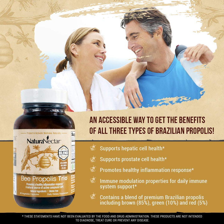 - Bee Propolis Trio Capsules, NSF Certified Premium Brazilian Propolis - Gluten-Free Supplements with More Diverse Flavonoids &amp; PWE - Naturally Sourced Through Ethical Beekeeping (60pcs.)