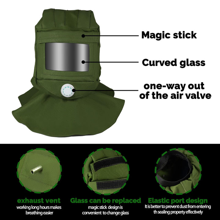 1Pcs Sand Blasting Hood Cap, Shawl Cap Sandblaster Mask Anti Wind/Sandblaster Tools Dust Protective Face Mask, Canvas (Green)