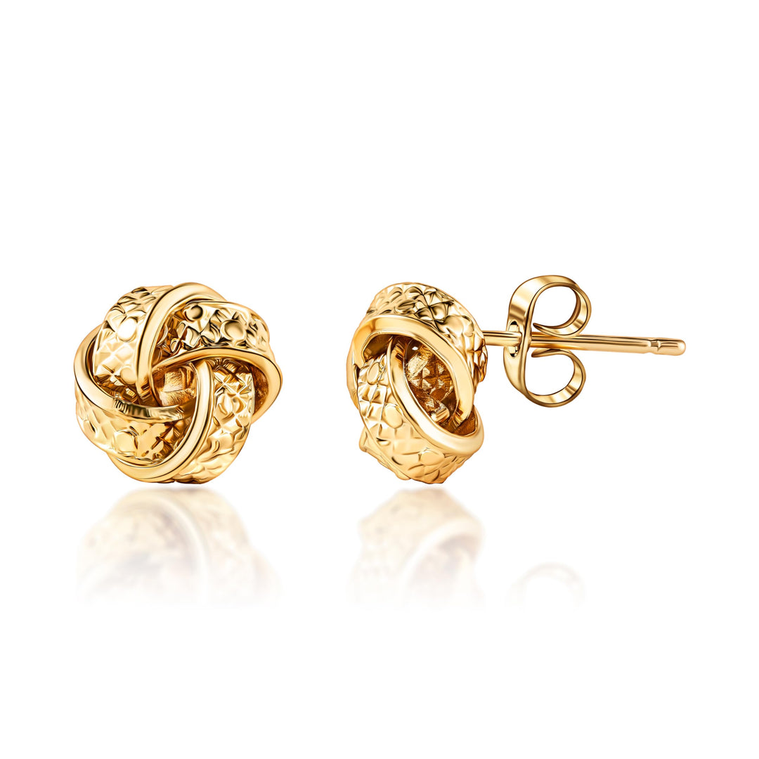 18K Gold Plated Love Knot Stud Earrings Woven With Texture (8MM textured)